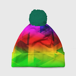 Шапка c помпоном Неоновая геометрия градиент