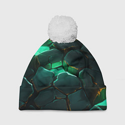 Шапка c помпоном Зеленые камни с освещением текстура