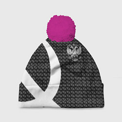 Шапка с помпоном Герб РФ паттерн стиль ссср, цвет: 3D-малиновый