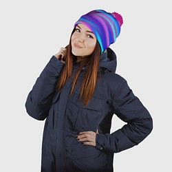 Шапка с помпоном Неоновые полосы градиент, цвет: 3D-малиновый — фото 2