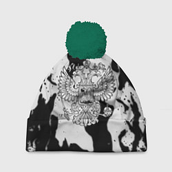 Шапка c помпоном Серый огонь герб