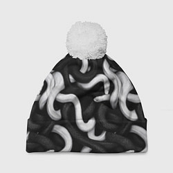 Шапка с помпоном Черные и белые змеи, цвет: 3D-белый