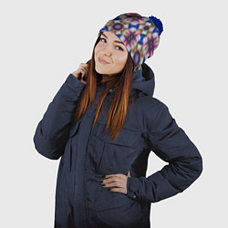 Шапка с помпоном Пестрый калейдоскопический узор, цвет: 3D-тёмно-синий — фото 2