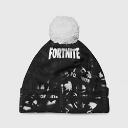 Шапка с помпоном Fortnite pattern black, цвет: 3D-белый