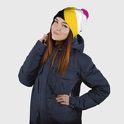 Шапка с помпоном Мы русские с нами Бог малый желтый крест Николай I, цвет: 3D-малиновый — фото 2