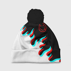 Шапка c помпоном Нирвана глитч огонь