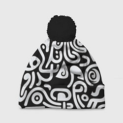 Шапка c помпоном Современный черно белый паттерн