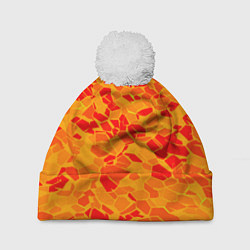 Шапка с помпоном Красные плитки на жёлтом фоне, цвет: 3D-белый
