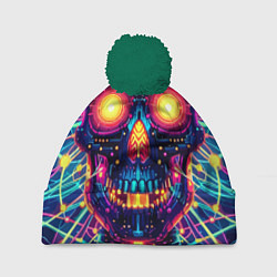 Шапка с помпоном Neon skull - ai art fantasy, цвет: 3D-зеленый