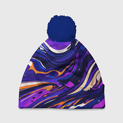Шапка с помпоном Разноцветная абстракция разводов, цвет: 3D-тёмно-синий