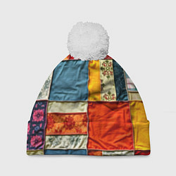 Шапка c помпоном Пэчворк из ярких тканей
