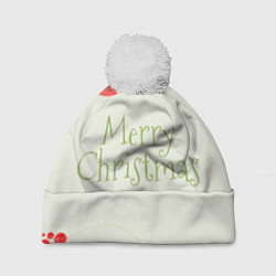 Шапка с помпоном Нежный зеленый merry Christmas, цвет: 3D-белый