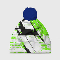 Шапка с помпоном Diagonal black and green stripes on a white backgr, цвет: 3D-тёмно-синий