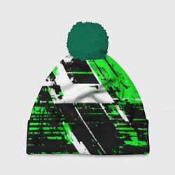Шапка с помпоном Diagonal black and white stripes on a green backgr, цвет: 3D-зеленый
