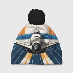 Шапка с помпоном Скоростной ретро самолет, цвет: 3D-черный