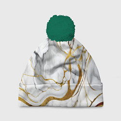Шапка с помпоном Жёлто-белый мрамор, цвет: 3D-зеленый