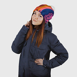 Шапка с помпоном Векторная абстракция с растениями - нейросеть, цвет: 3D-белый — фото 2