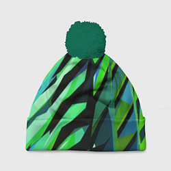 Шапка с помпоном Чёрно-зелёная абстракция, цвет: 3D-зеленый