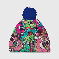 Шапка с помпоном Color doodle monsters, цвет: 3D-тёмно-синий