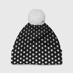 Шапка c помпоном Градиент белых звезд на черном