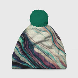 Шапка с помпоном Абстракция тёмные краски с текстурой, цвет: 3D-зеленый