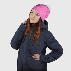 Шапка с помпоном Малиново розовые пузыри и горохи, цвет: 3D-белый — фото 2