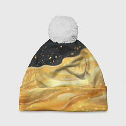Шапка c помпоном Золотистая материя на черном фоне
