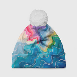 Шапка с помпоном Абстрактные волны в мраморном стиле, цвет: 3D-белый