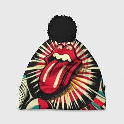 Шапка c помпоном Logo of the Rolling Stones - pop art