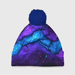 Шапка с помпоном Синяя звездная полоса в плите текстура, цвет: 3D-тёмно-синий