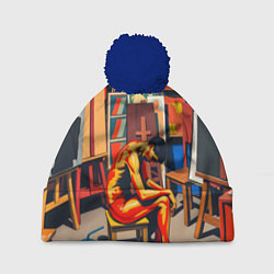 Шапка с помпоном Художник в мастерской, цвет: 3D-тёмно-синий