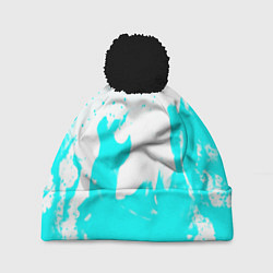 Шапка с помпоном Голубой огонь текстура, цвет: 3D-черный