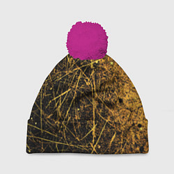 Шапка c помпоном Золотые царапины текстура