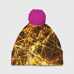 Шапка с помпоном Текстура золотые нити, цвет: 3D-малиновый