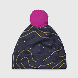 Шапка c помпоном Абстракция золотых линий текстура