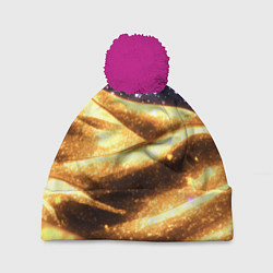 Шапка с помпоном Золотая текстура и синее небо, цвет: 3D-малиновый