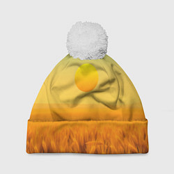 Шапка c помпоном Закат над пшеничным полем