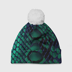 Шапка с помпоном Бирюзовая змеиная кожа, цвет: 3D-белый