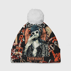 Шапка с помпоном Nirvana Kurt Cobain на фоне гитар, цвет: 3D-белый