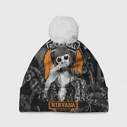Шапка c помпоном Nirvana Курт Кобейн на фоне гитар