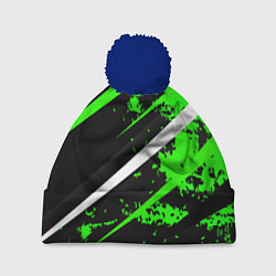 Шапка c помпоном Color black and green