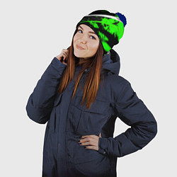 Шапка с помпоном Color black and green, цвет: 3D-тёмно-синий — фото 2