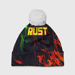 Шапка с помпоном RUST огненная текстура, цвет: 3D-белый