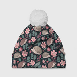 Шапка c помпоном Ёжики в цветах