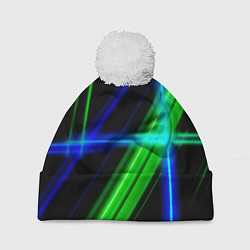 Шапка с помпоном Color blue black green, цвет: 3D-белый