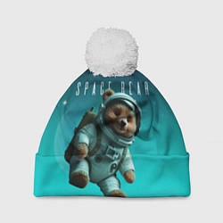 Шапка с помпоном Мишка в космосе на фоне звезд, цвет: 3D-белый