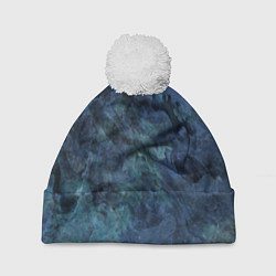 Шапка с помпоном Абстракция - dark blue sea stone, цвет: 3D-белый