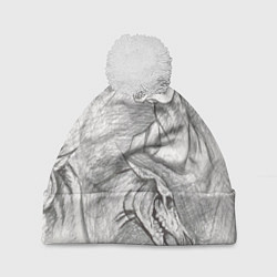 Шапка с помпоном Черепа лошадей - эскиз, цвет: 3D-белый