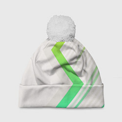 Шапка c помпоном Color white line green