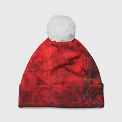 Шапка c помпоном Абстракция - red shabby wall